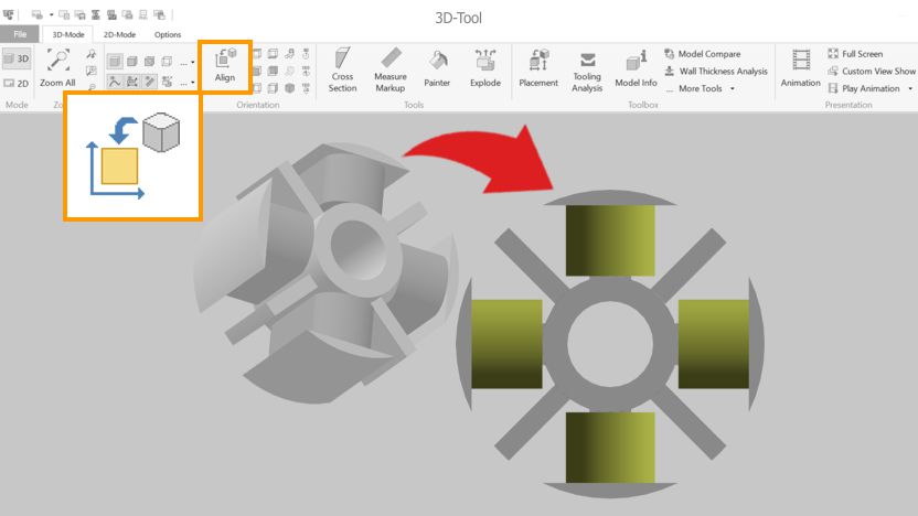 Align the 3D CAD model in the 3D view