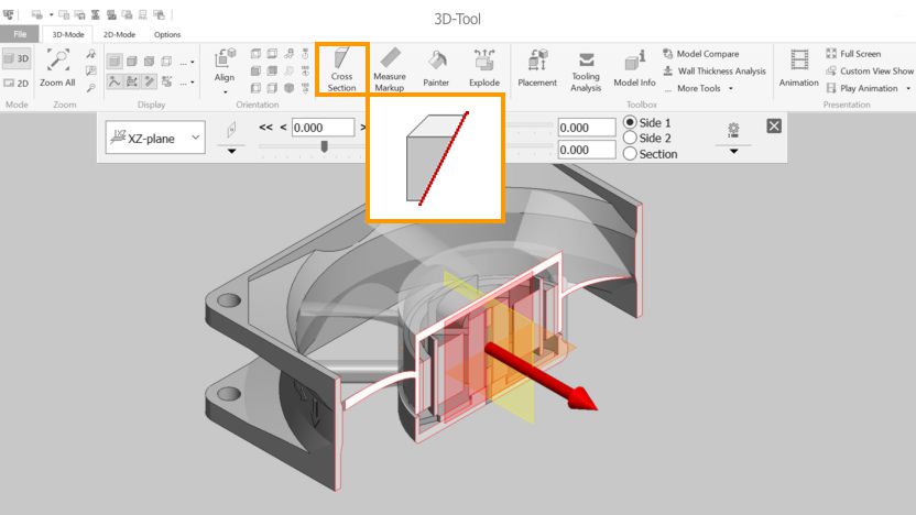 Dynamic cross-sections with the 3D-Tool CAD Viewer and Converter