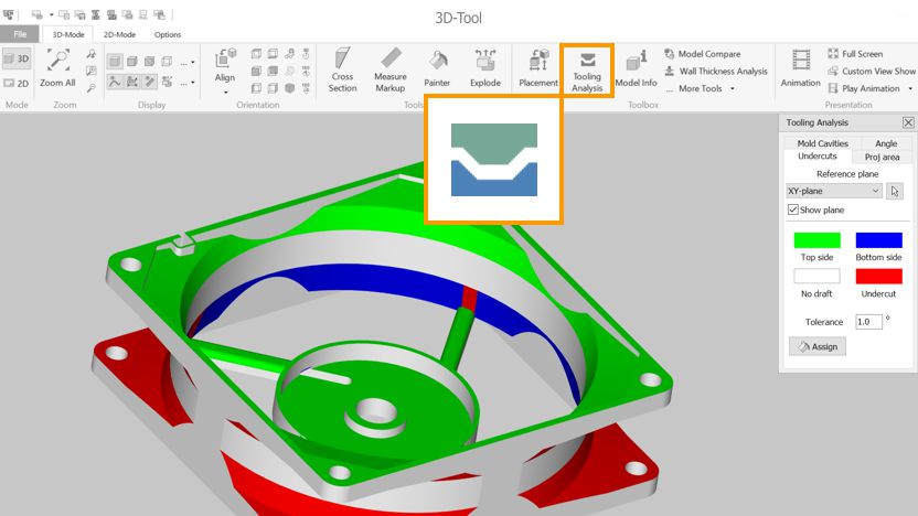 The 3D-Tool Tooling Analysing with undercuts and angle