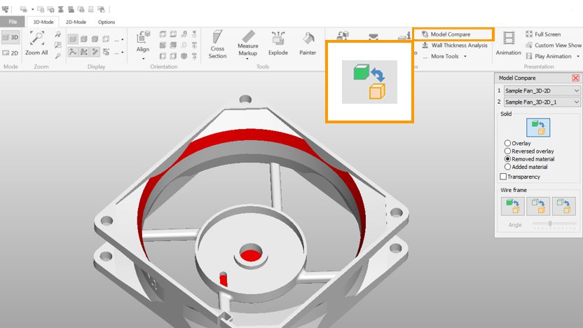 With the 3D-Tool Model Compare tool, differences between 3D CAD models become visible